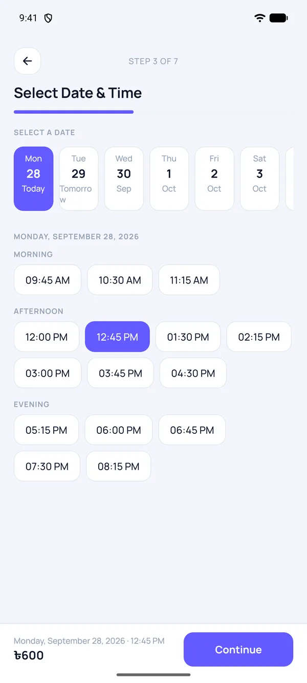 Choosing a date and time