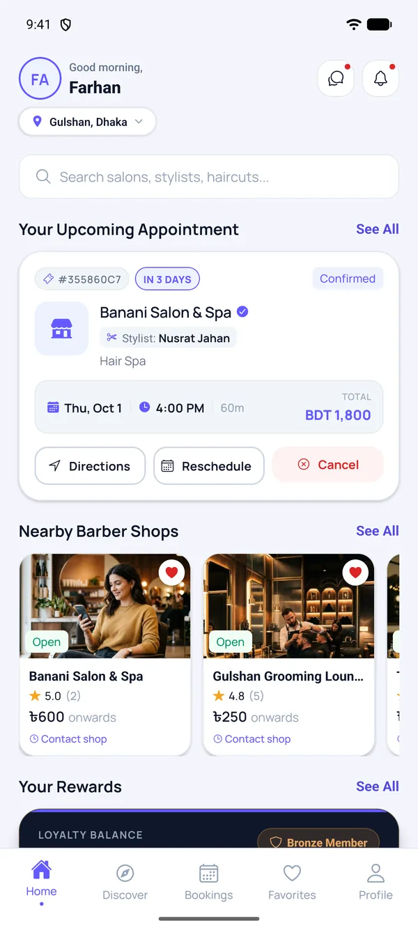 Upcoming appointment on the home screen