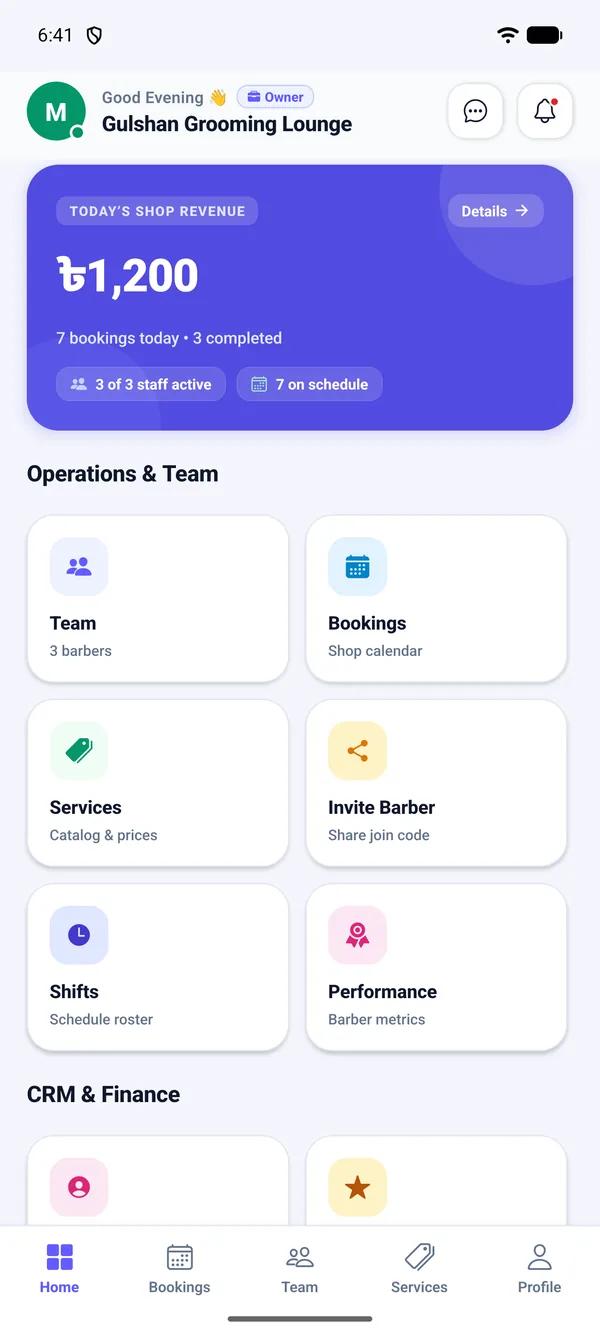 Partner dashboard with today's revenue